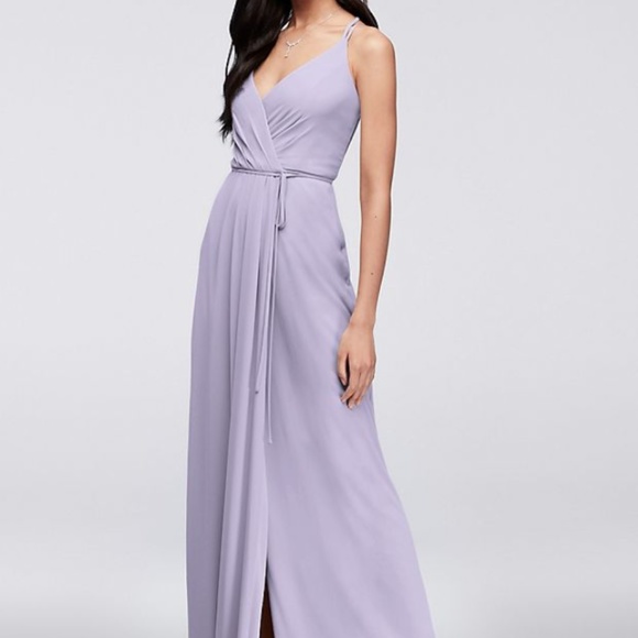 double strap georgette bridesmaid wrap dress